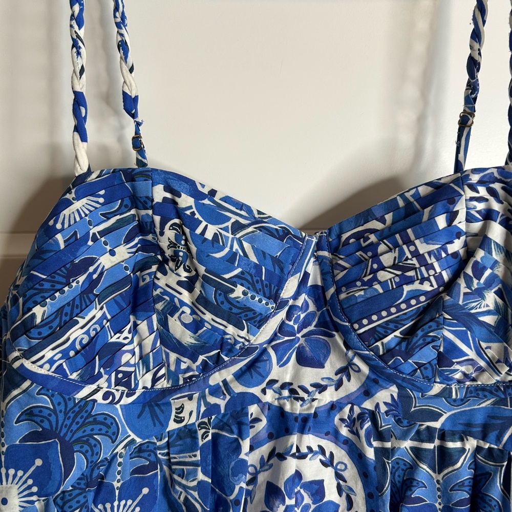 Farm Rio Women’s XL Tile Dream Sleeveless Maxi Dress Blue White Tropical 4164 - Picture 6 of 12